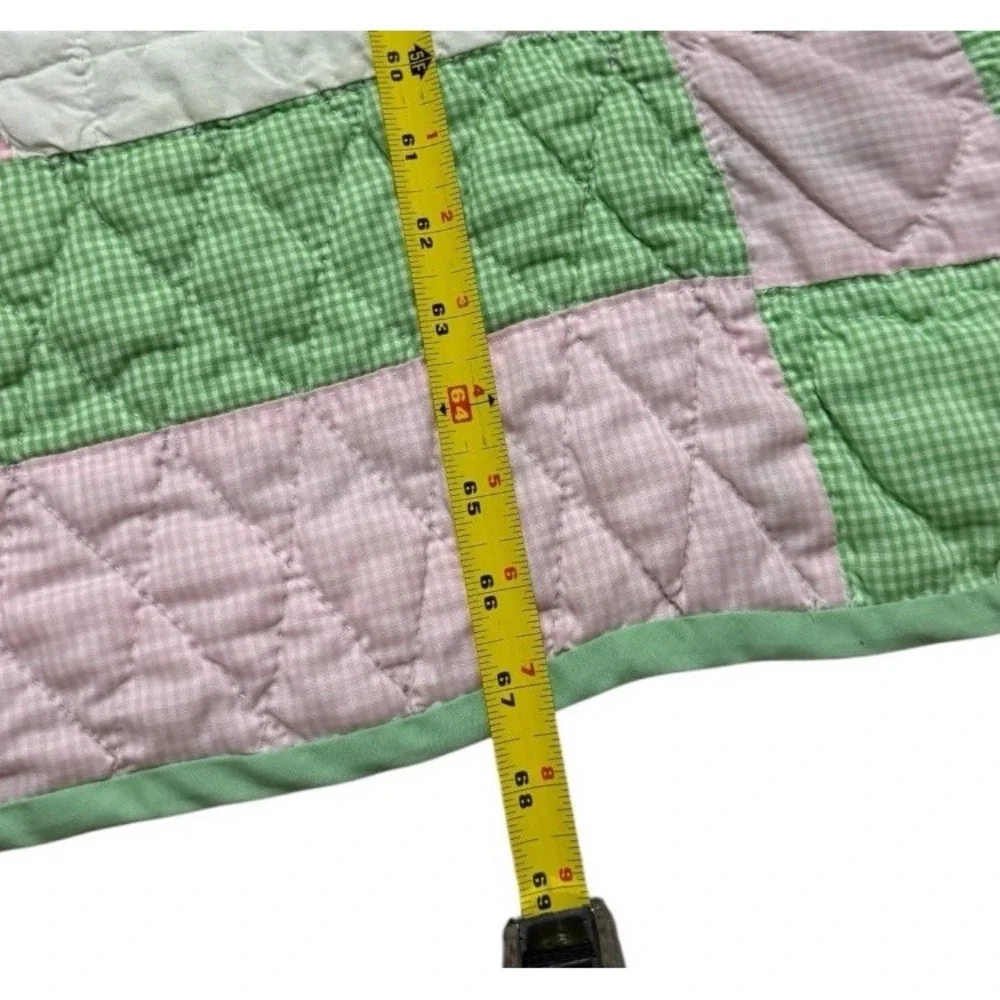 Hand Embroidered Hand Quilted 15 Squares Animals Pink Green Gingham 67‎ X 44